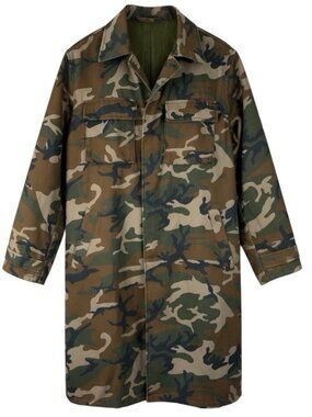 Womens Camo Trench Coat M L Cotton Twill Button Front READ